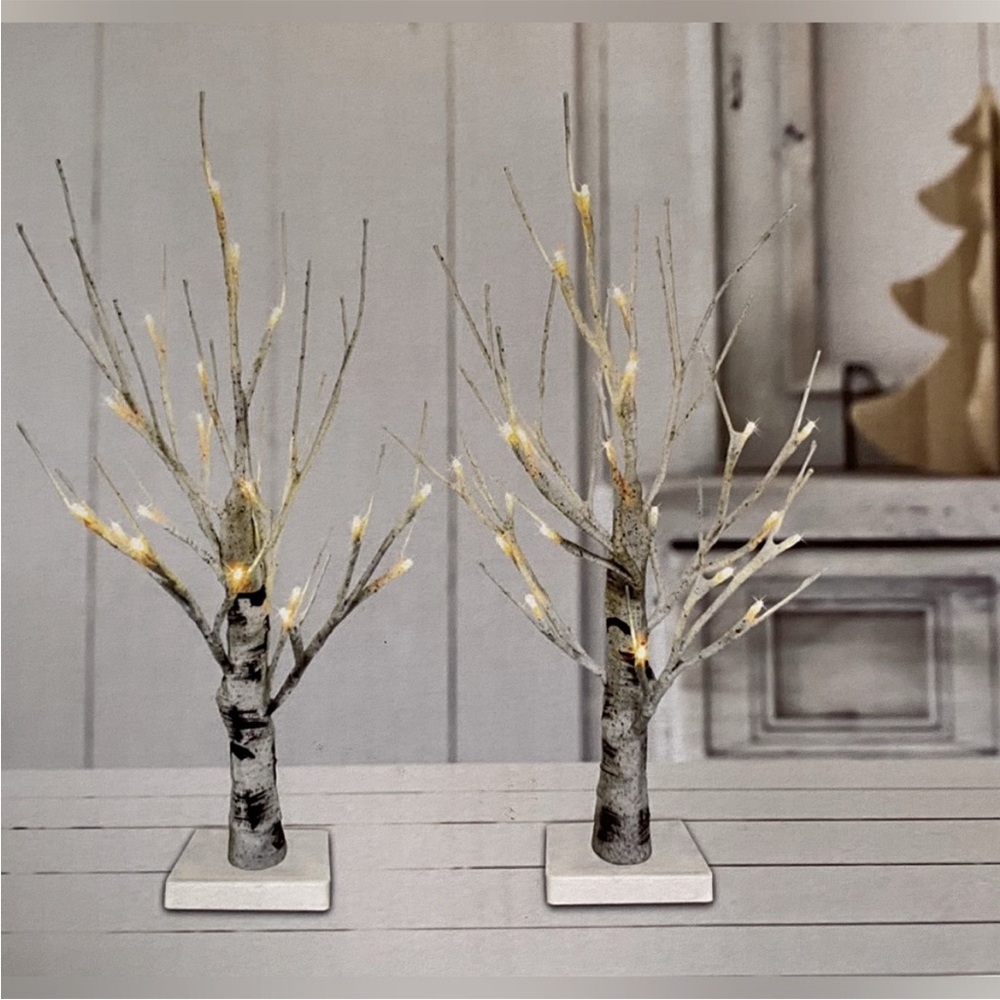 Indoor Christmas Light Up LED Faux Birch Trees, Set of 2, 18” 2024 Christmas